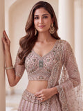 Pretty Pink Handwork Net Wedding Wear Lehenga Choli With Dupatta