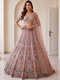 Pretty Pink Handwork Net Wedding Wear Lehenga Choli With Dupatta