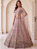Pretty Pink Handwork Net Wedding Wear Lehenga Choli With Dupatta