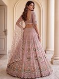 Pretty Pink Handwork Net Wedding Wear Lehenga Choli With Dupatta