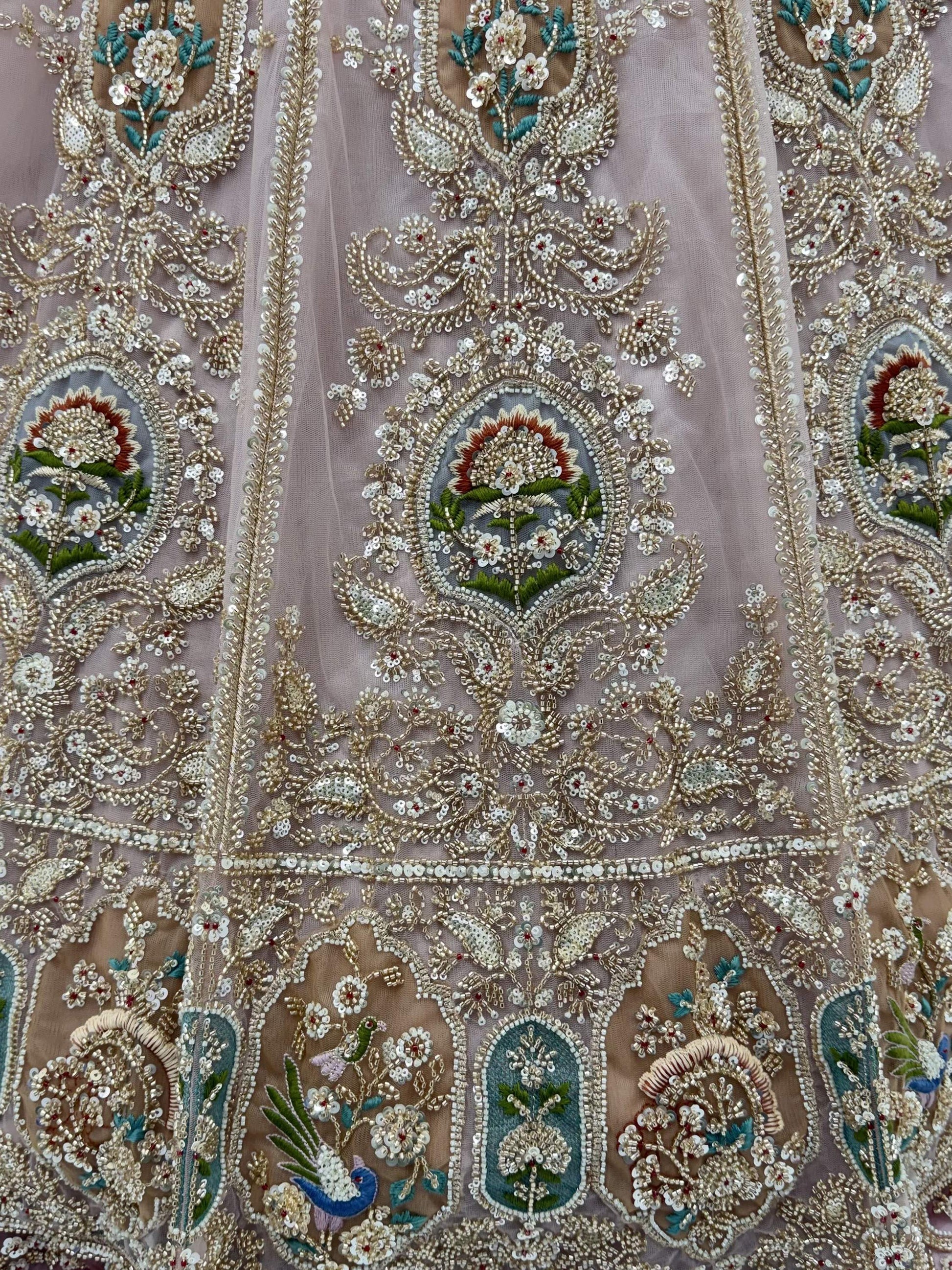 Pretty Pink Handwork Net Wedding Wear Lehenga Choli With Dupatta