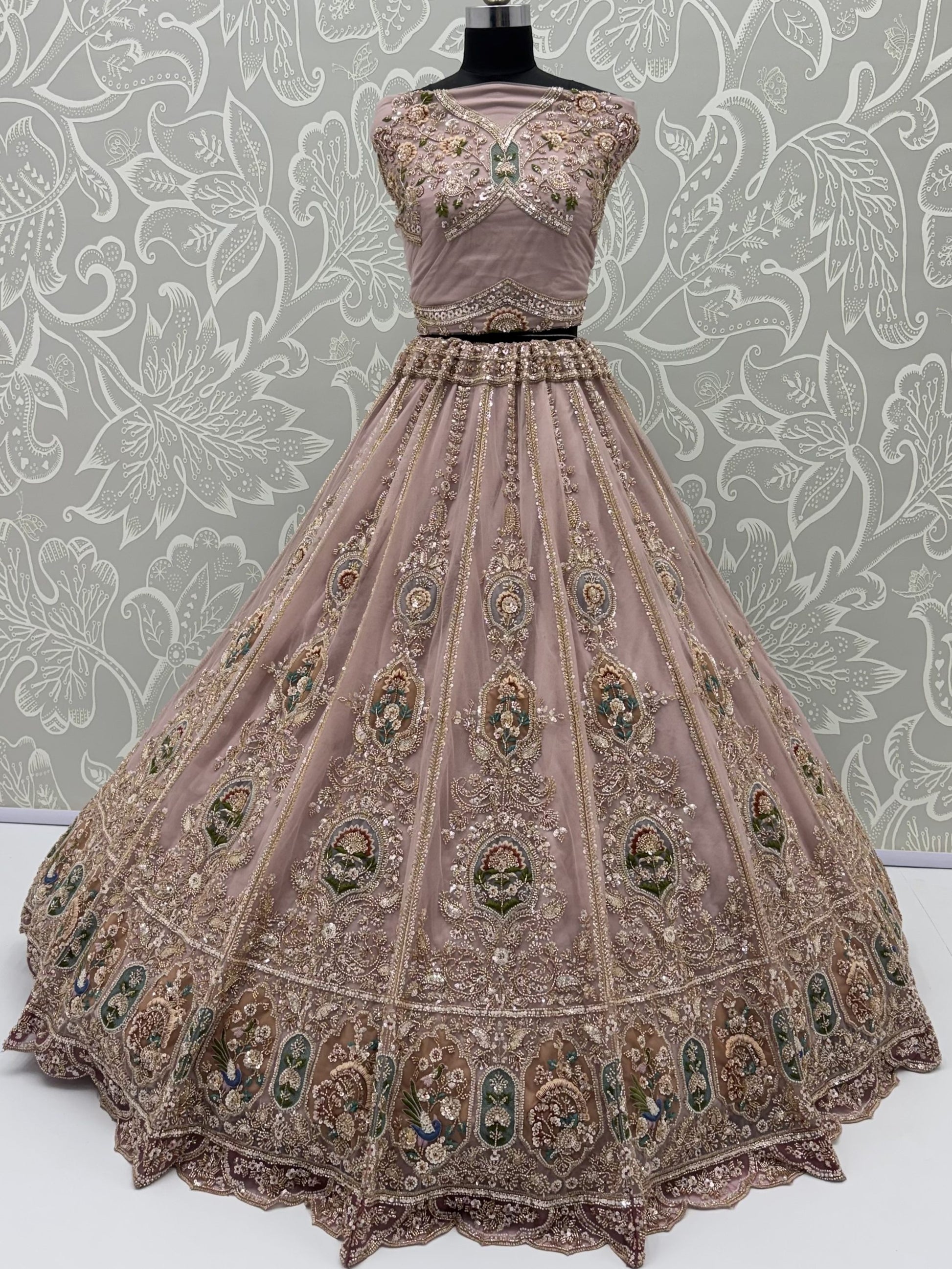 Pretty Pink Handwork Net Wedding Wear Lehenga Choli With Dupatta