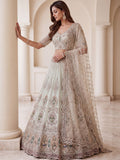 Graceful Mint Green Zari Work Net Wedding Wear Lehenga Choli