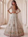 Graceful Mint Green Zari Work Net Wedding Wear Lehenga Choli