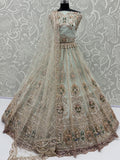 Graceful Mint Green Zari Work Net Wedding Wear Lehenga Choli