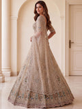 Glowing Beige Handwork Net Engagement Wear Lehenga Choli