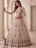 Glowing Beige Handwork Net Engagement Wear Lehenga Choli