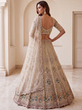 Glowing Beige Handwork Net Engagement Wear Lehenga Choli