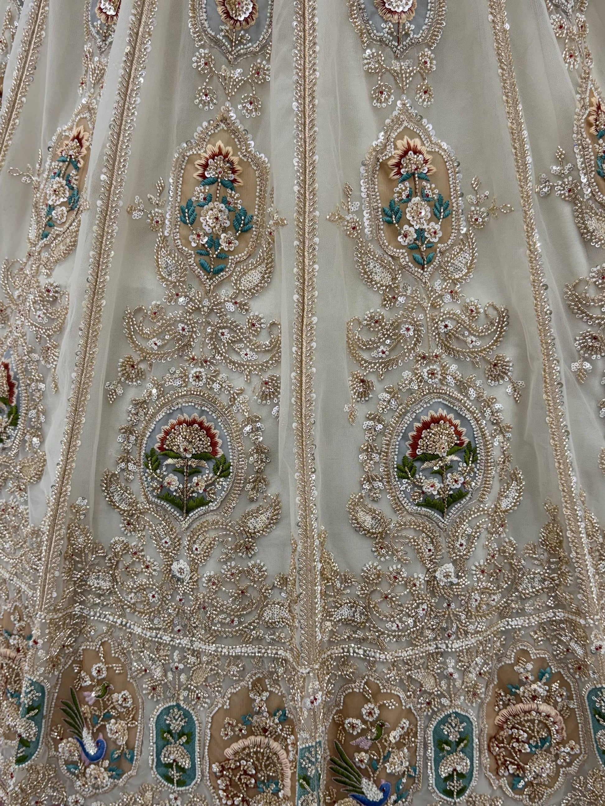 Glowing Beige Handwork Net Engagement Wear Lehenga Choli