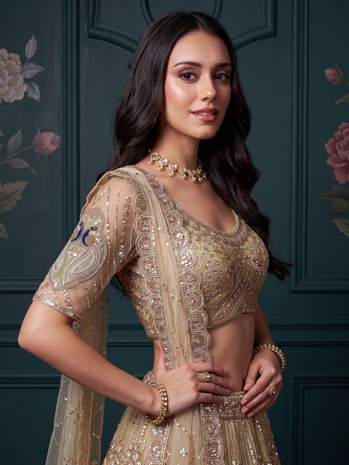 Superb Golden Zari Work Net Reception Wear Lehenga Choli