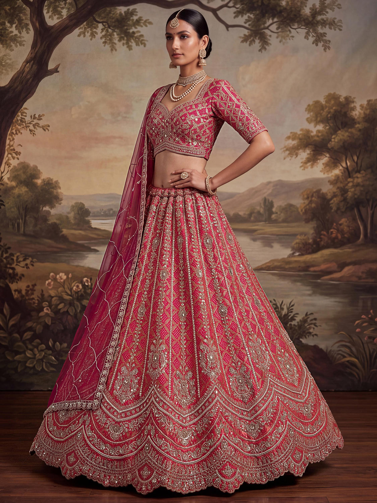 Regal Pink Beads Work Silk Wedding Wear Lehenga Choli
