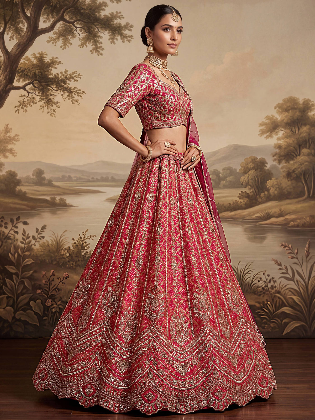 Regal Pink Beads Work Silk Wedding Wear Lehenga Choli