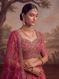 Regal Pink Beads Work Silk Wedding Wear Lehenga Choli