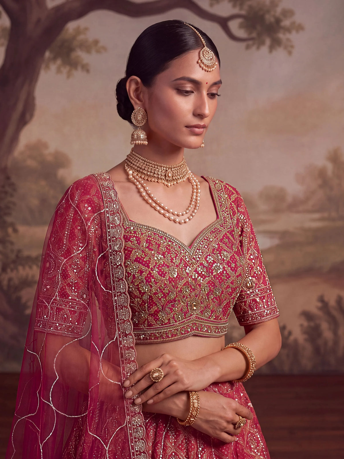 Regal Pink Beads Work Silk Wedding Wear Lehenga Choli