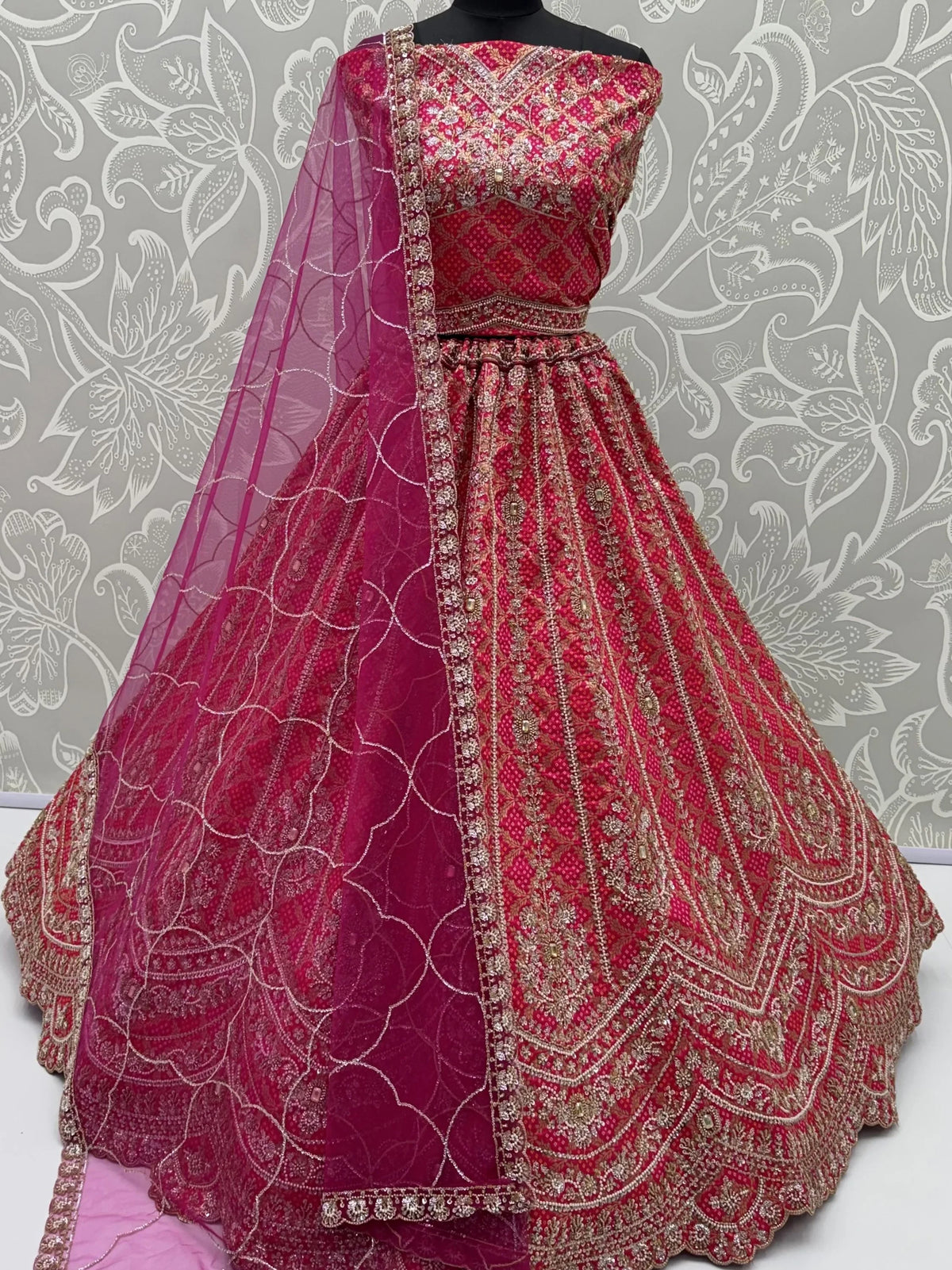 Regal Pink Beads Work Silk Wedding Wear Lehenga Choli