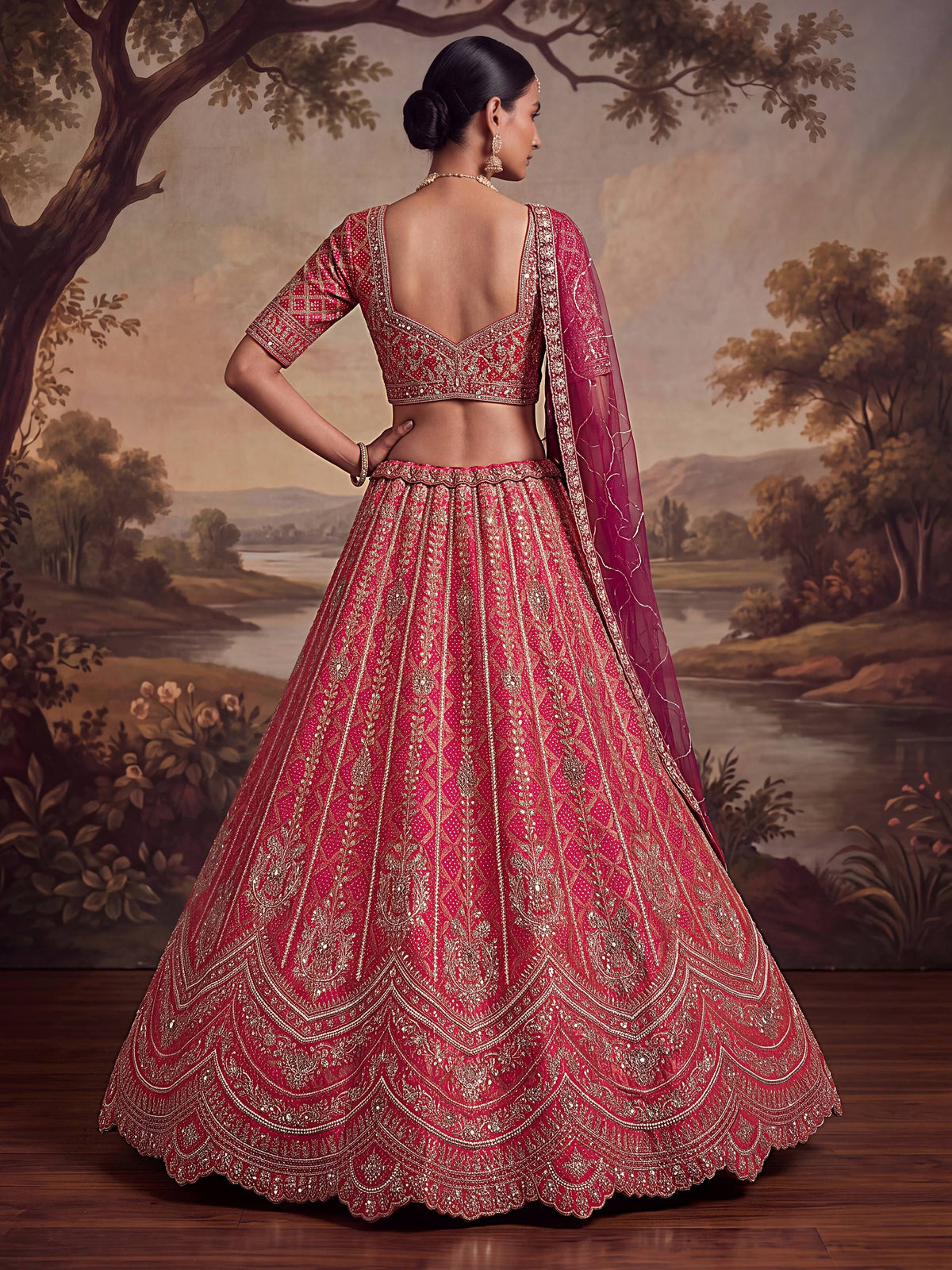 Regal Pink Beads Work Silk Wedding Wear Lehenga Choli