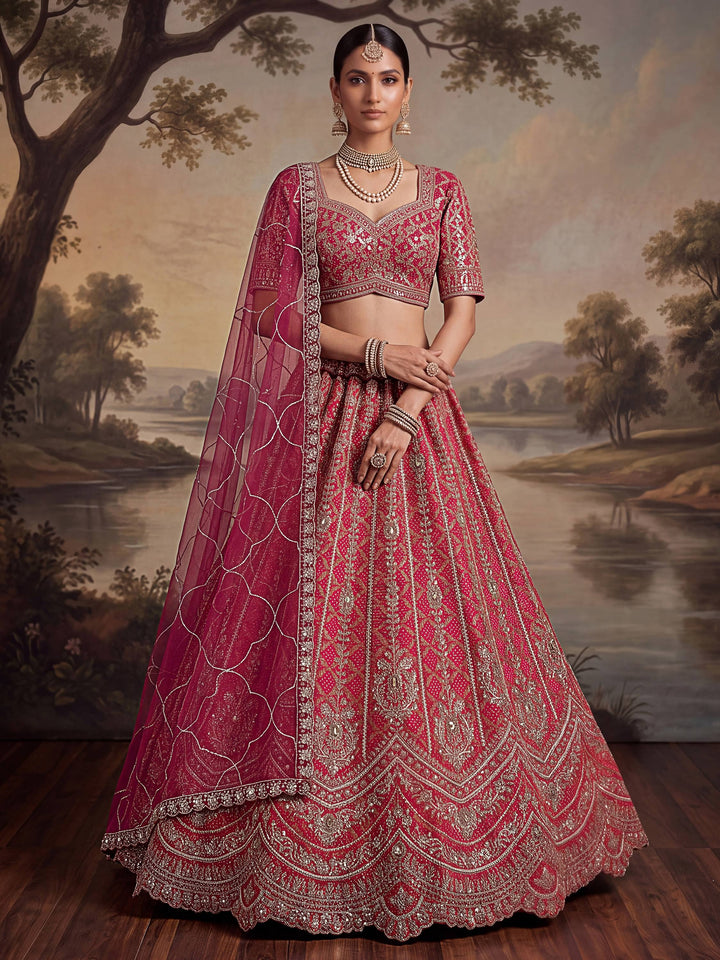 Regal Pink Beads Work Silk Wedding Wear Lehenga Choli