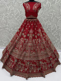 Majestic Red Beads Work Silk Bridal Wear Lehenga Choli