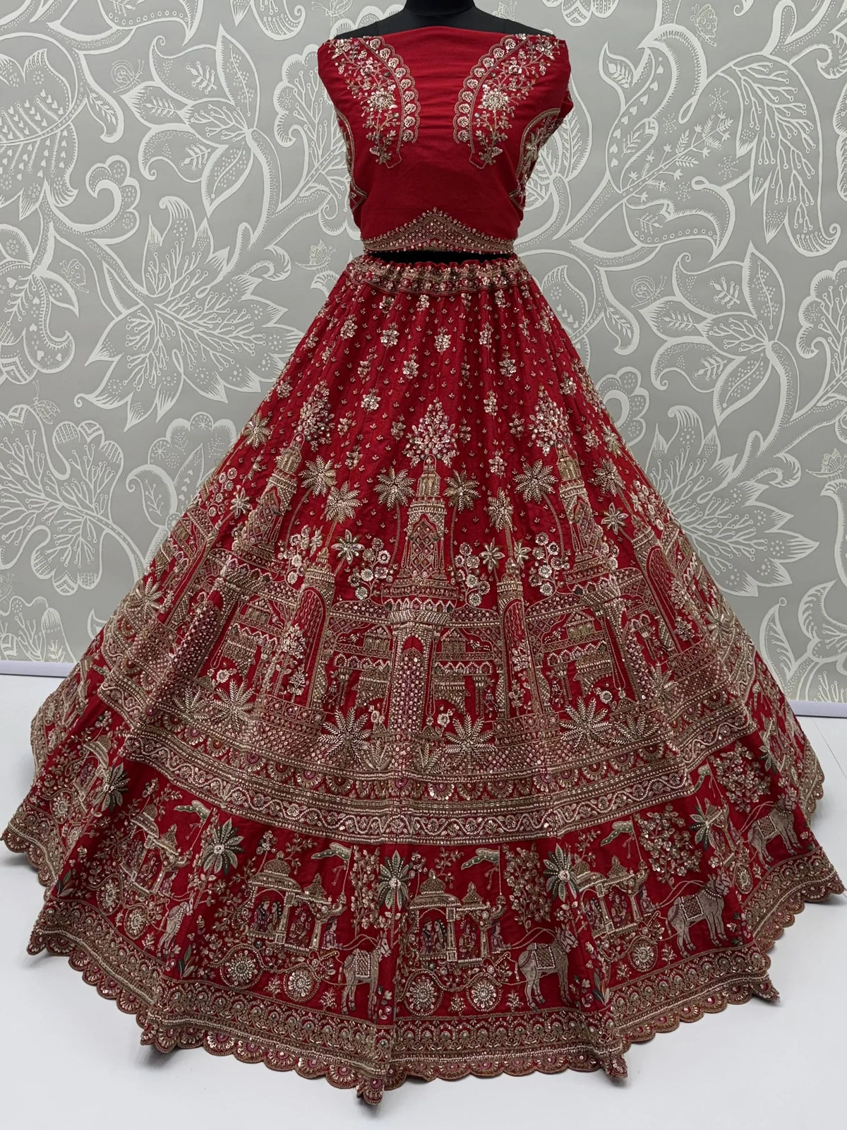 Majestic Red Beads Work Silk Bridal Wear Lehenga Choli