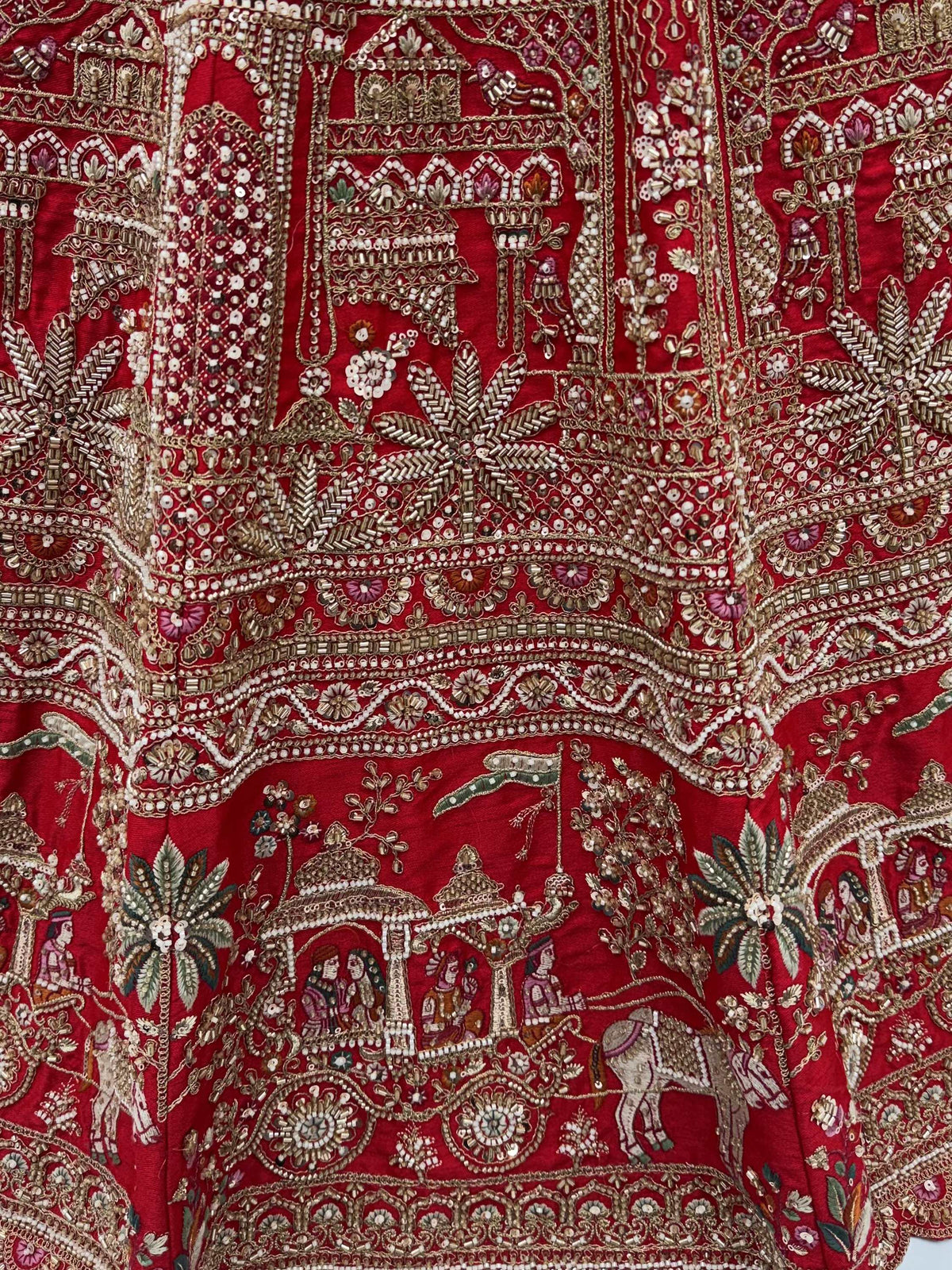 Majestic Red Beads Work Silk Bridal Wear Lehenga Choli