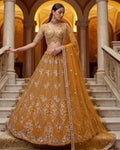 Stunning Mustard Yellow Beads Work Net Wedding Wear Lehenga Choli