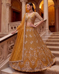 Stunning Mustard Yellow Beads Work Net Wedding Wear Lehenga Choli