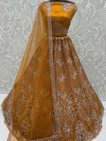 Stunning Mustard Yellow Beads Work Net Wedding Wear Lehenga Choli