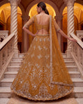 Stunning Mustard Yellow Beads Work Net Wedding Wear Lehenga Choli