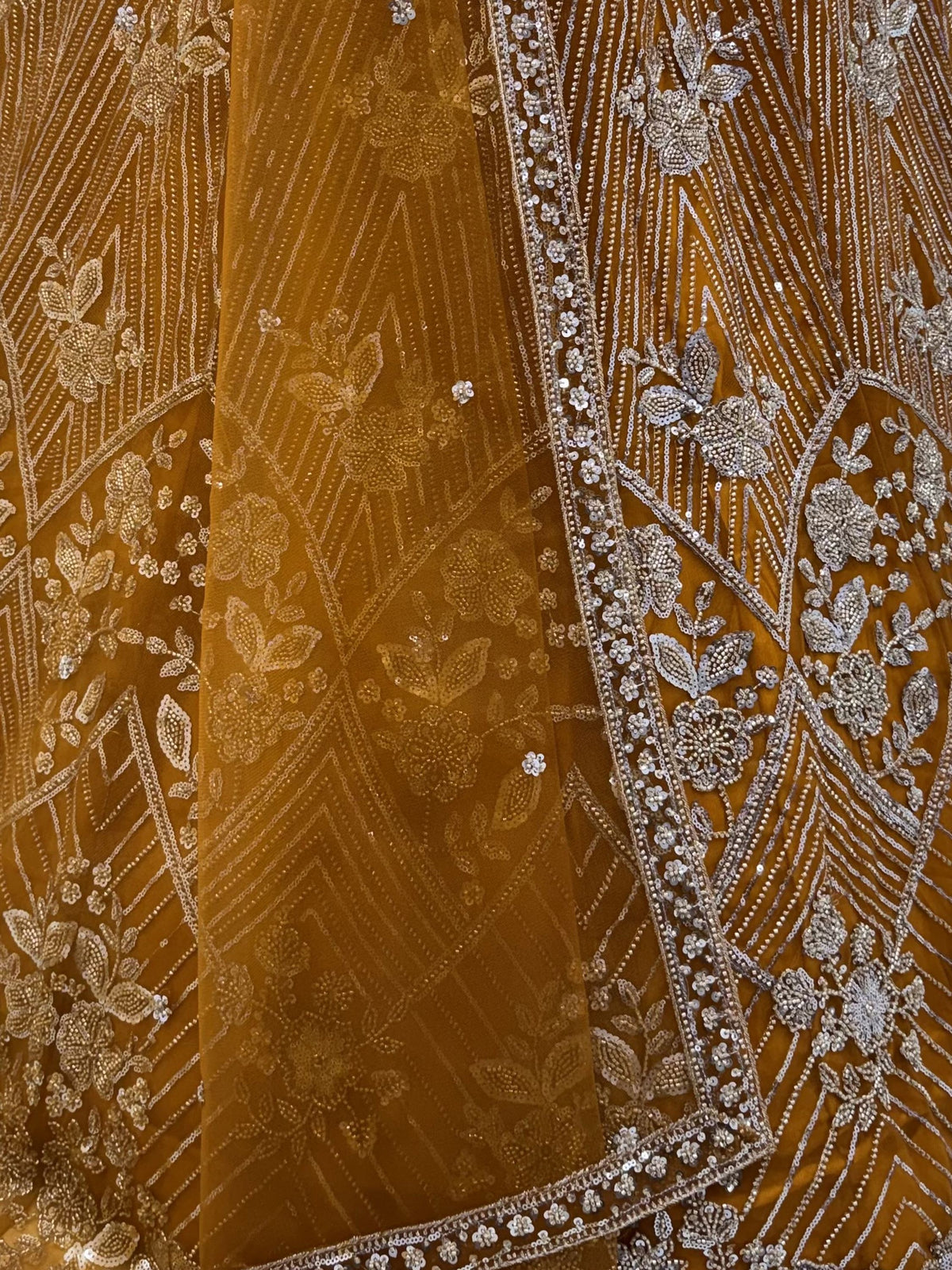 Stunning Mustard Yellow Beads Work Net Wedding Wear Lehenga Choli