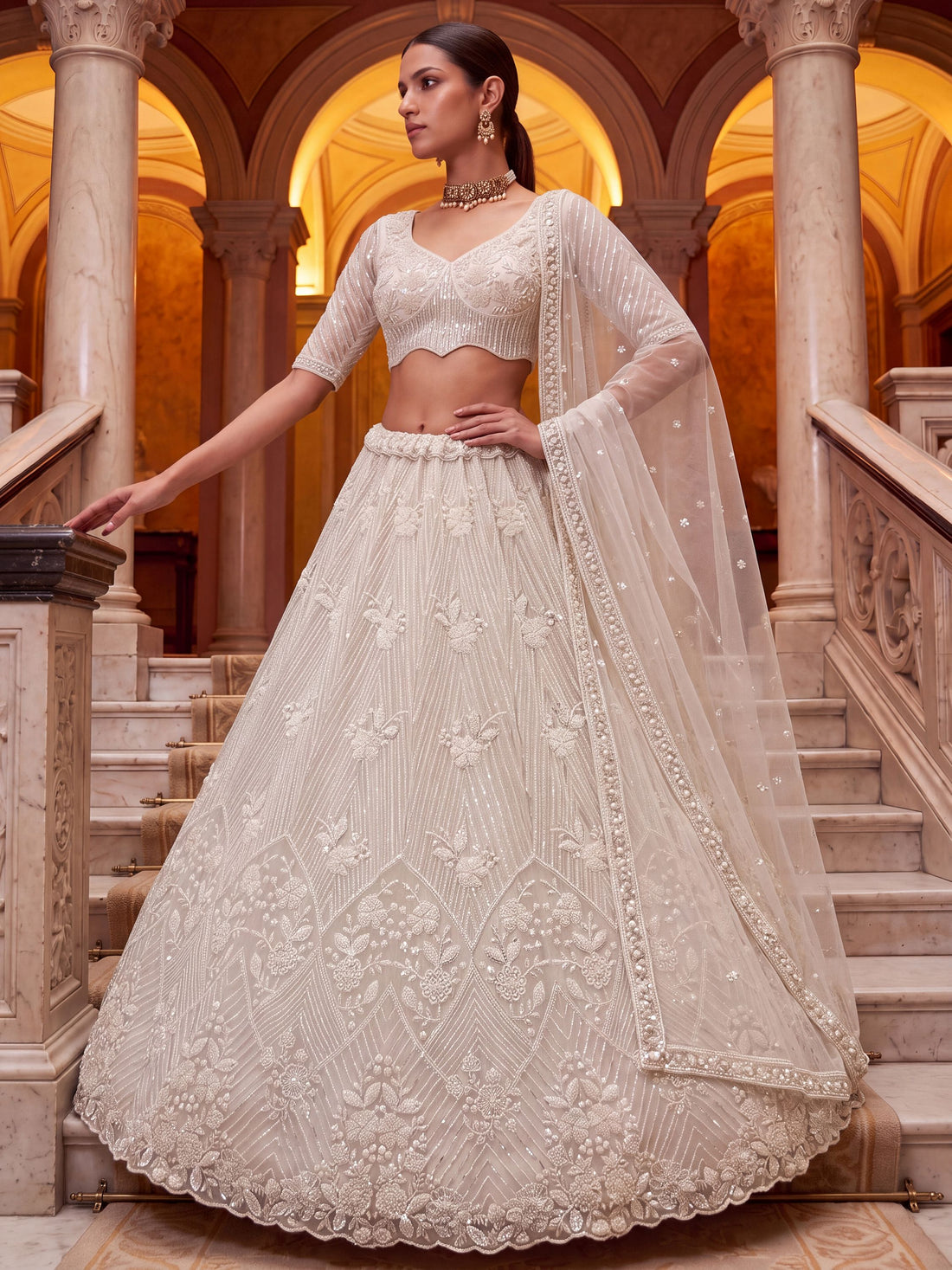 Graceful White Sequins Work Net Wedding Wear Lehenga Choli