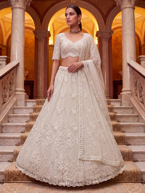 Graceful White Sequins Work Net Wedding Wear Lehenga Choli