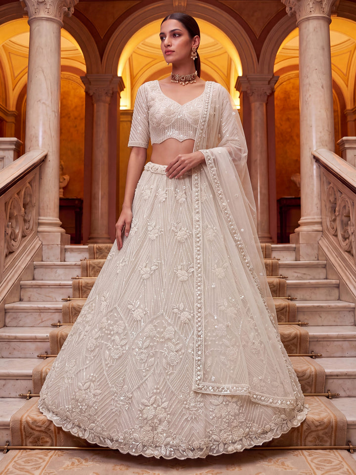 Graceful White Sequins Work Net Wedding Wear Lehenga Choli