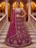 Glamorous Rani Pink Thread Work Net Marriage Wear Lehenga Choli