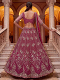 Glamorous Rani Pink Thread Work Net Marriage Wear Lehenga Choli