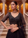 Bewitching Black Beads Work Net Engagement Wear Lehenga Choli