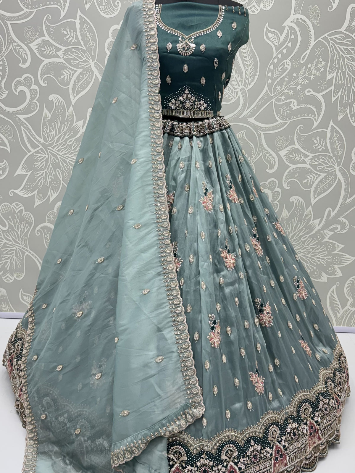Captivating Teal Blue Dori Work Silk Wedding Wear Lehenga Choli