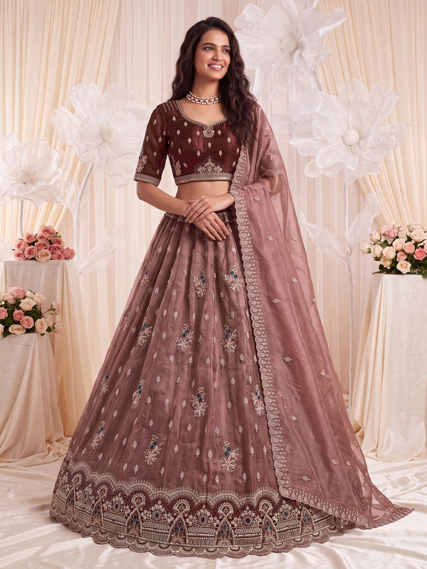 Magnificent Mauve Handwork Silk Wedding Wear Lehenga Choli