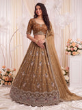 Enchanting Brown Beads Work Silk Marriage Wear Lehenga Choli