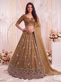 Enchanting Brown Beads Work Silk Marriage Wear Lehenga Choli