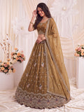 Enchanting Brown Beads Work Silk Marriage Wear Lehenga Choli