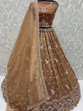 Enchanting Brown Beads Work Silk Marriage Wear Lehenga Choli
