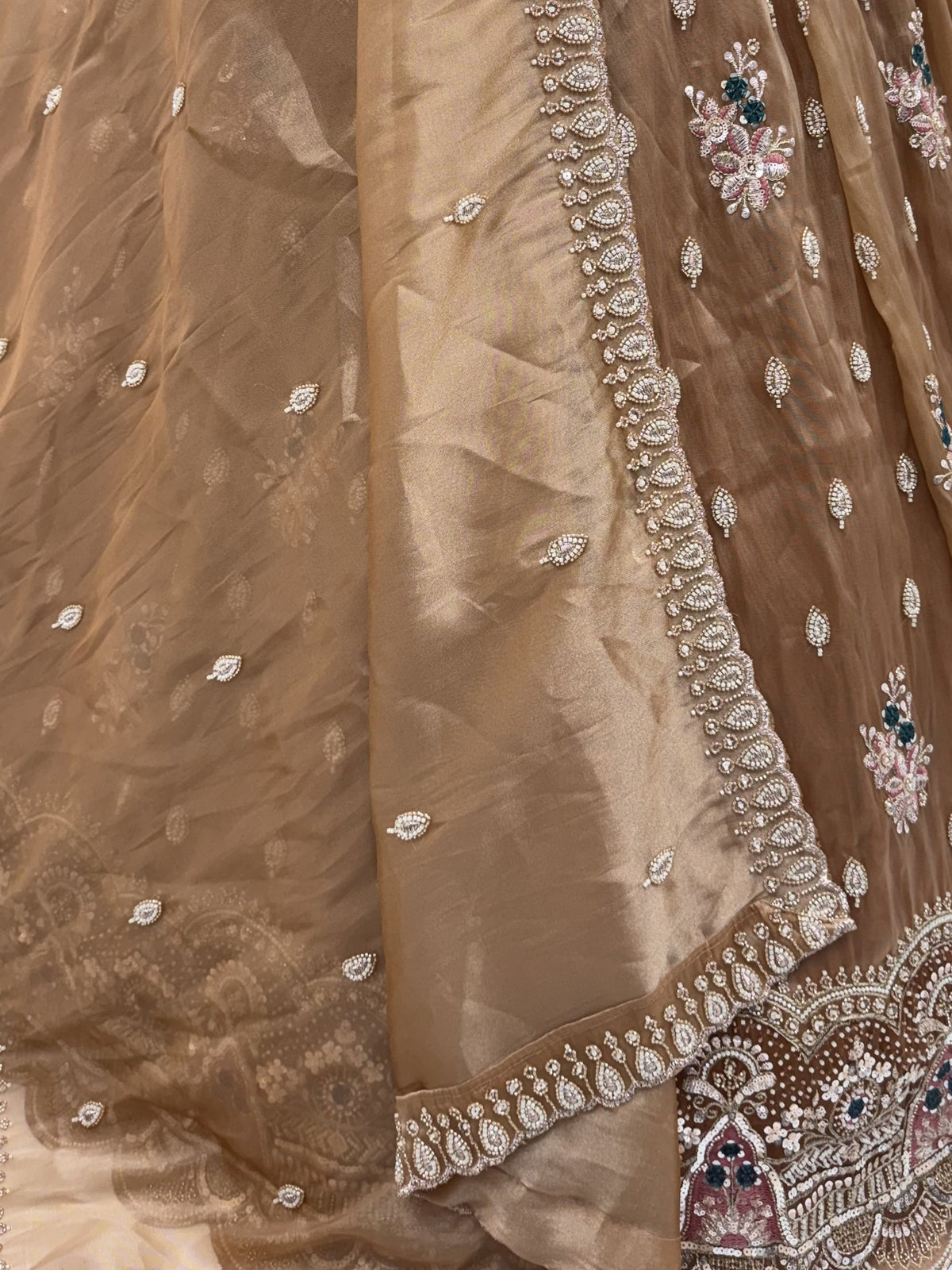 Enchanting Brown Beads Work Silk Marriage Wear Lehenga Choli