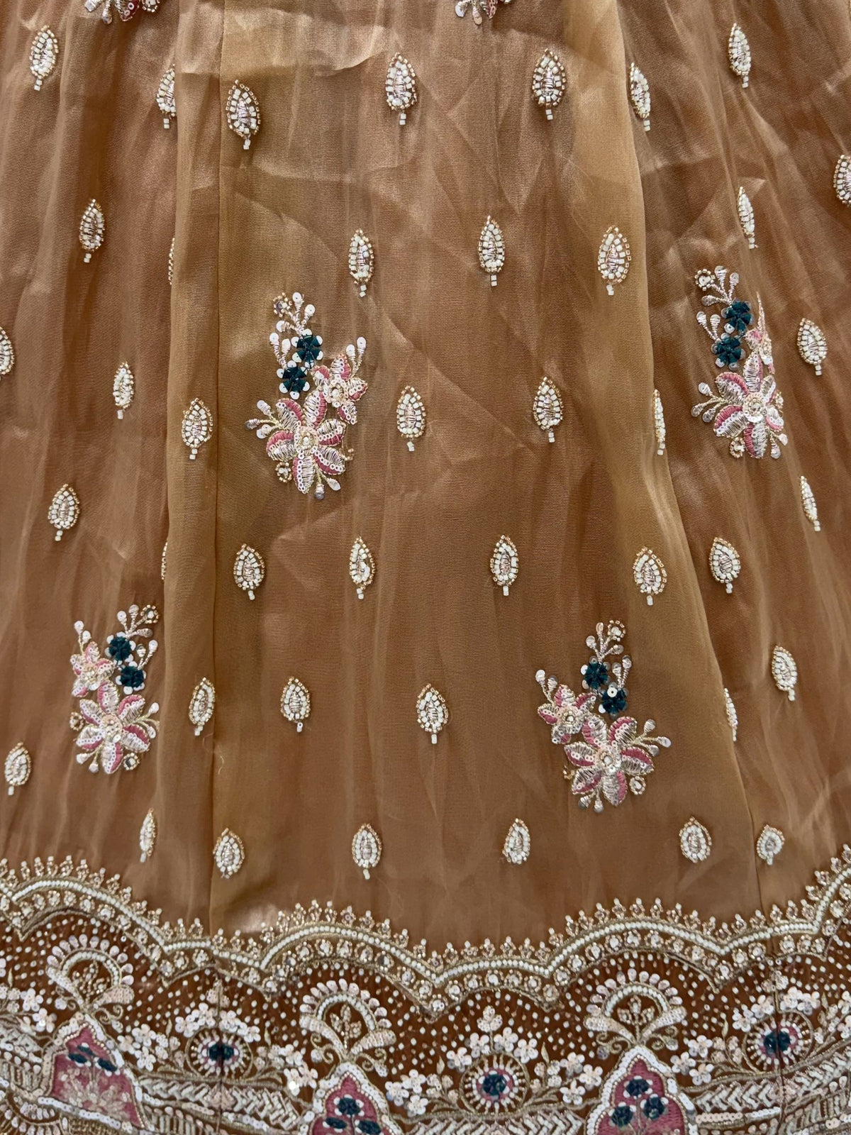 Enchanting Brown Beads Work Silk Marriage Wear Lehenga Choli