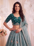 Captivating Teal Blue Dori Work Silk Wedding Wear Lehenga Choli