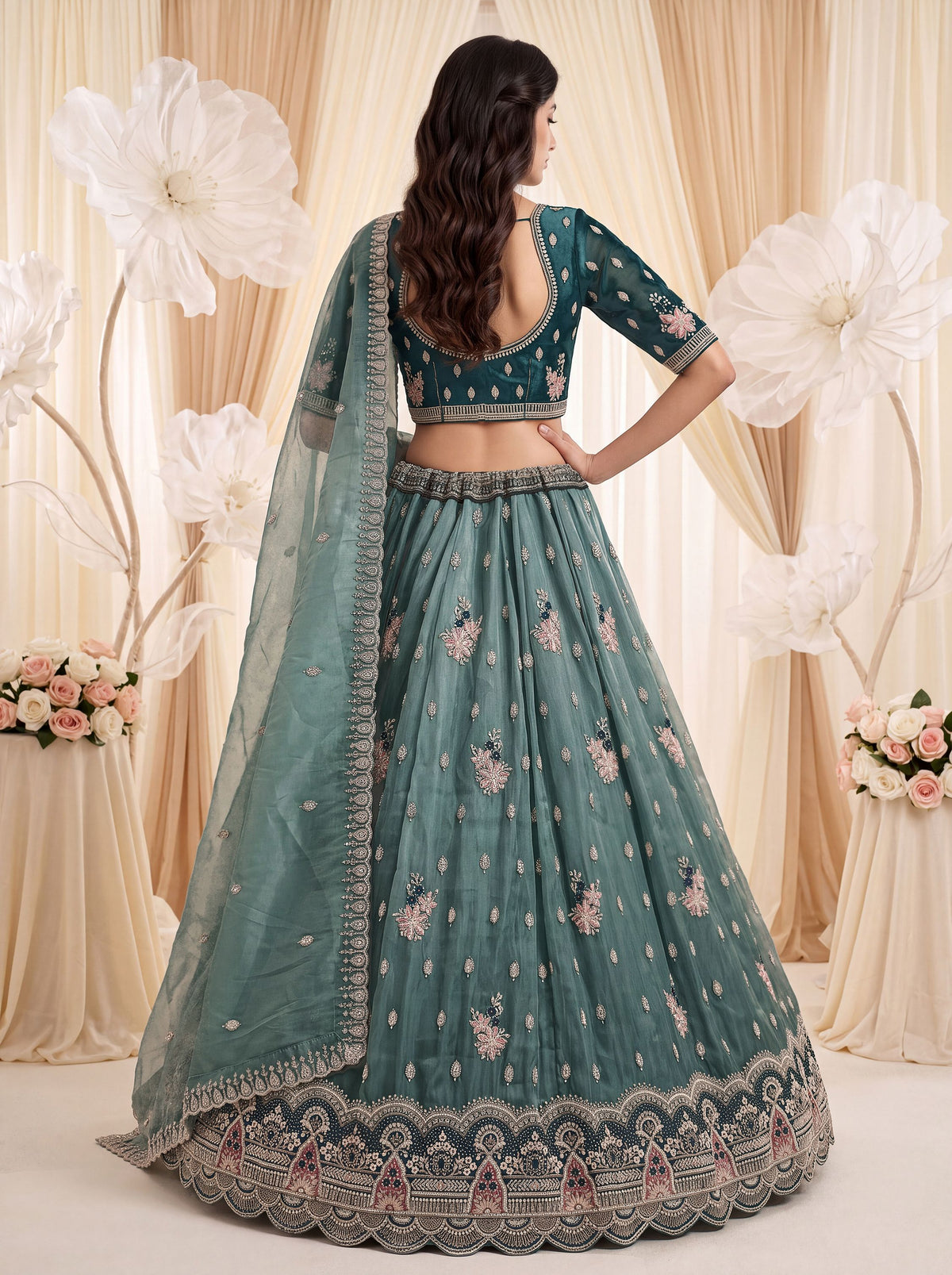 Captivating Teal Blue Dori Work Silk Wedding Wear Lehenga Choli