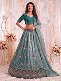 Captivating Teal Blue Dori Work Silk Wedding Wear Lehenga Choli