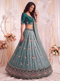 Captivating Teal Blue Dori Work Silk Wedding Wear Lehenga Choli