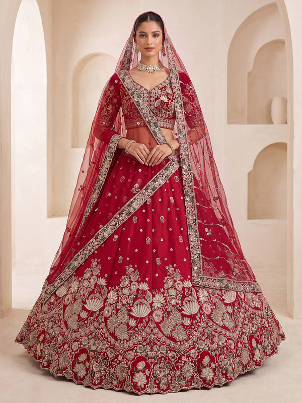 Majestic Red Beads Work Silk Bridal Special Lehenga Choli
