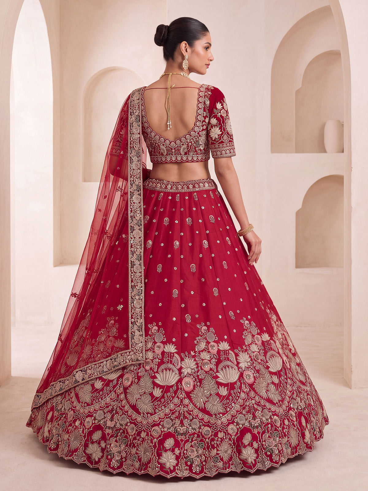 Majestic Red Beads Work Silk Bridal Special Lehenga Choli