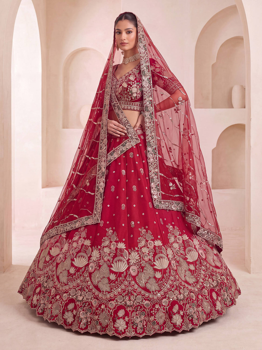 Majestic Red Beads Work Silk Bridal Special Lehenga Choli